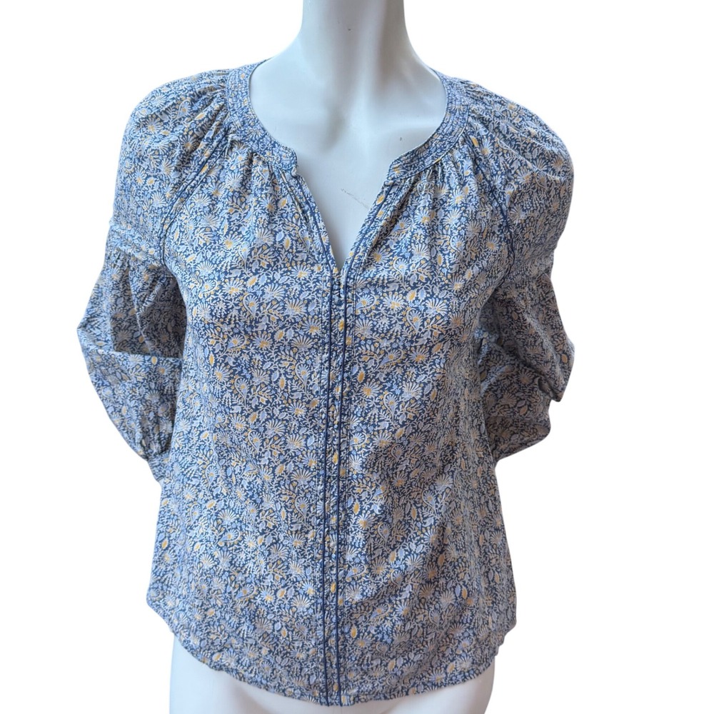 Gap Boho Floral Print Peasant Blouse Puff Sleeve Vneck Cottagecore Fairycore XS